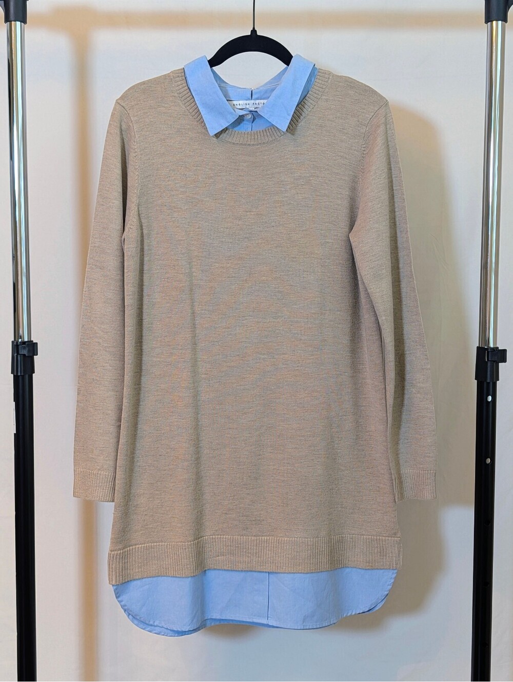 English Factory Combo Sweater Shirtdress Beige and Blue Size Medium